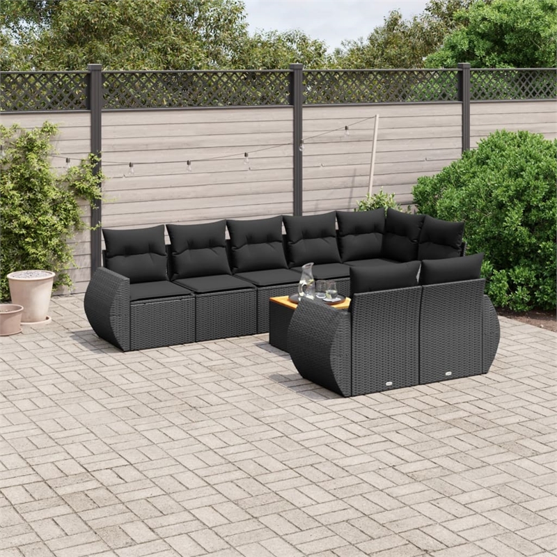 vidaXL 9 Piece Solid Acacia Wood Sofa Set in Black