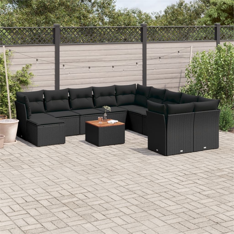 vidaXL 12 Piece Solid Acacia Wood Sofa Set in Black