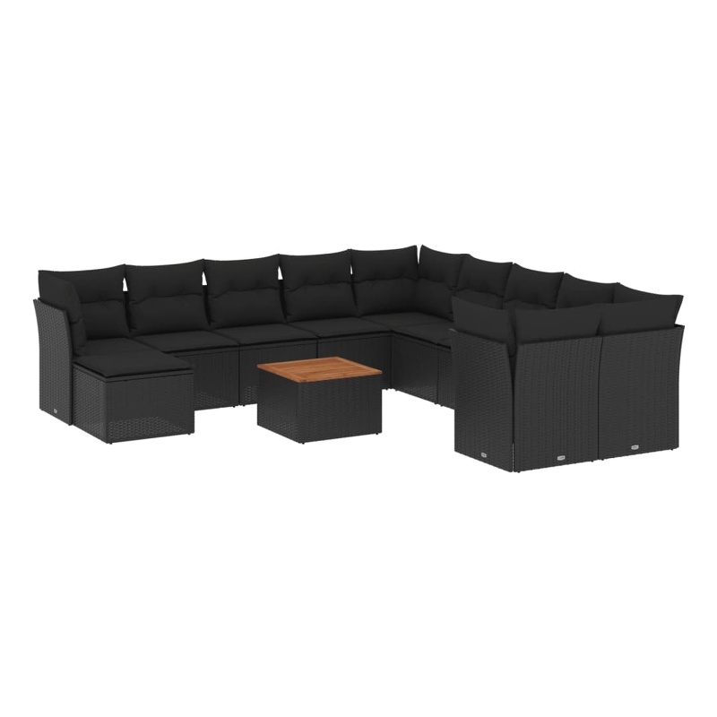 vidaXL 12 Piece Solid Acacia Wood Sofa Set in Black