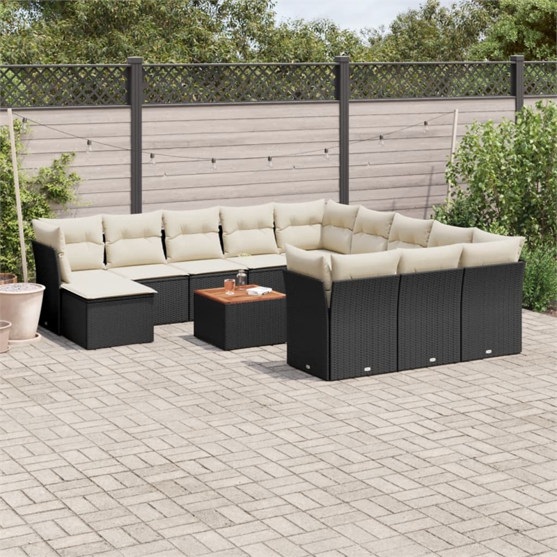 vidaXL 13 Piece Solid Acacia Wood Sofa Set in Black