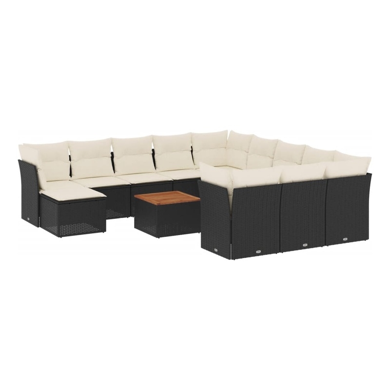 vidaXL 13 Piece Solid Acacia Wood Sofa Set in Black