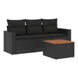 vidaXL 4 Piece Solid Acacia Wood Small Sofa Set in Black
