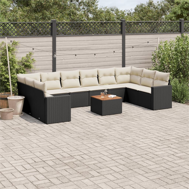 vidaXL 11 Piece Poly Rattan Sofa Set in Black/White/Cream