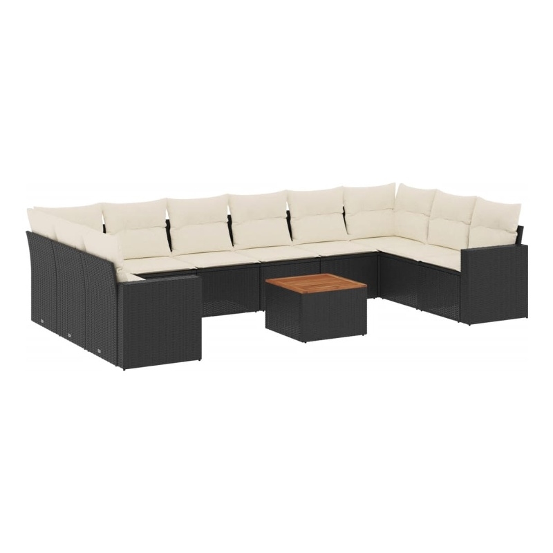 vidaXL 11 Piece Poly Rattan Sofa Set in Black/White/Cream
