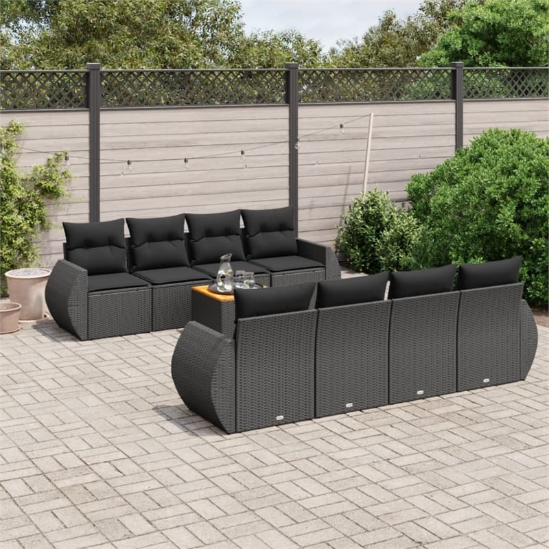 vidaXL 9 Piece Solid Acacia Wood Sofa Set in Black