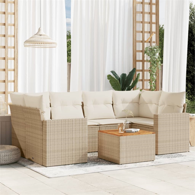 vidaXL 7 Piece Solid Acacia Wood Sofa Set in White/Cream/Beige