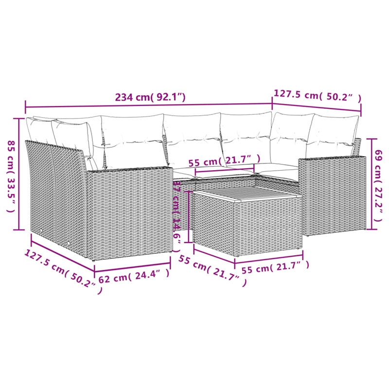 vidaXL 7 Piece Solid Acacia Wood Sofa Set in White/Cream/Beige