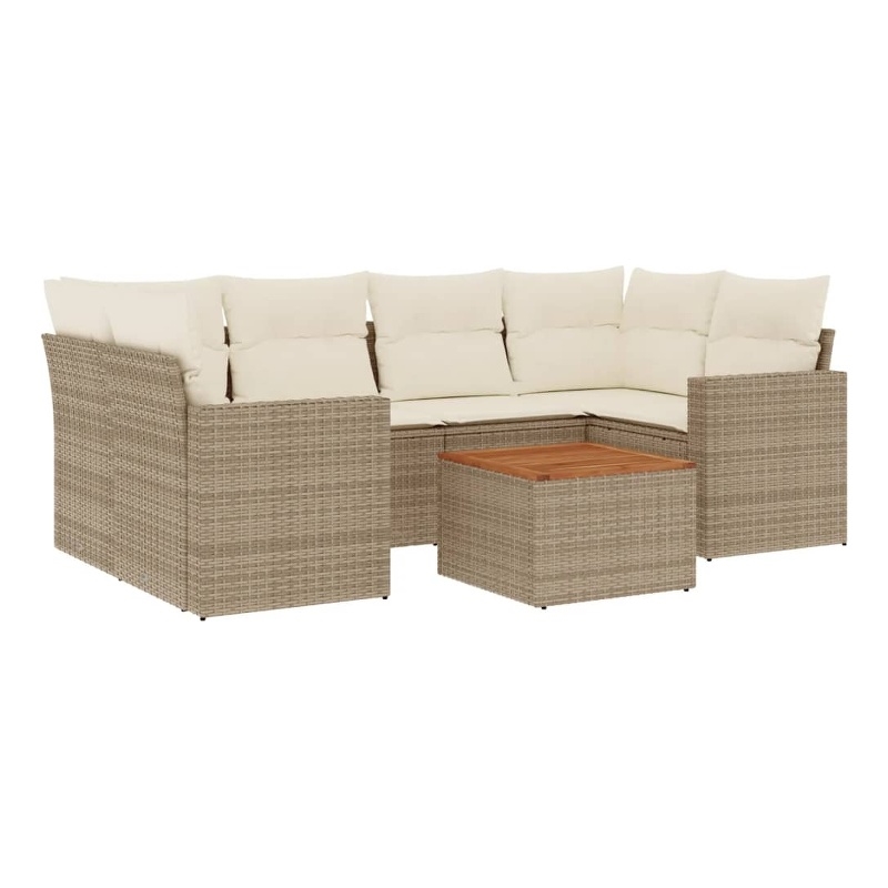 vidaXL 7 Piece Solid Acacia Wood Sofa Set in White/Cream/Beige