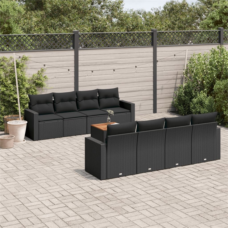vidaXL 9 Piece Solid Acacia Wood Sofa Set in Black
