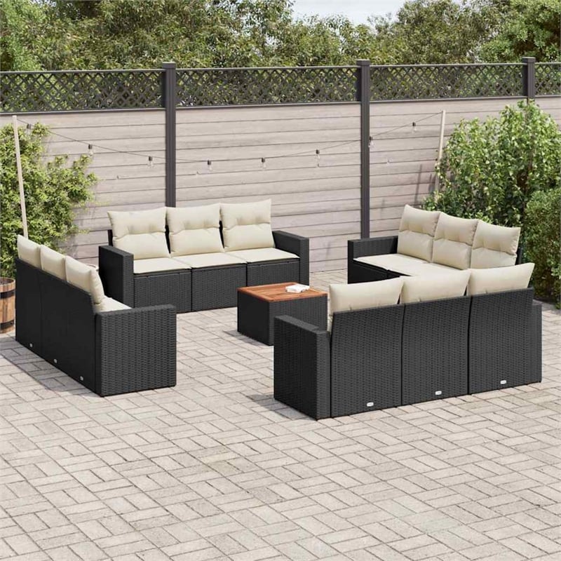 vidaXL 13 Piece Solid Acacia Wood Sofa Set in Black/White/Cream