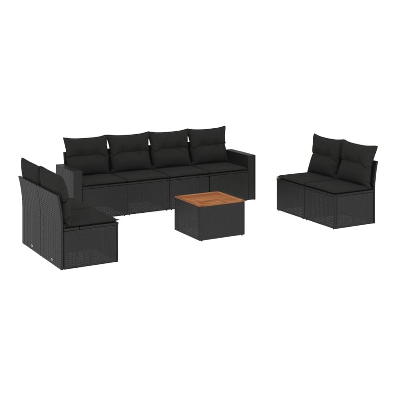 vidaXL 9 Piece Solid Acacia Wood Large Sofa Set in Black