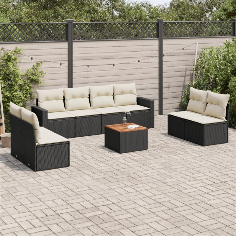 vidaXL 9 Piece Solid Acacia Wood Sofa Set in Black/White/Cream