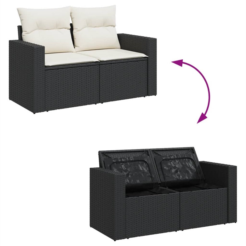 vidaXL 9 Piece Solid Acacia Wood Sofa Set in Black/White/Cream