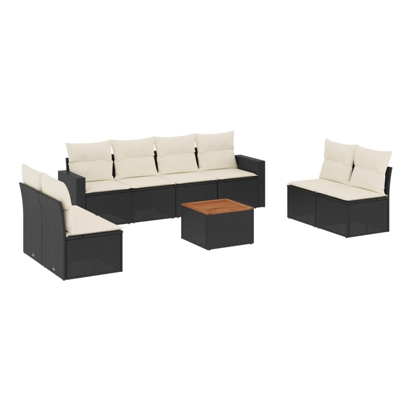 vidaXL 9 Piece Solid Acacia Wood Sofa Set in Black/White/Cream