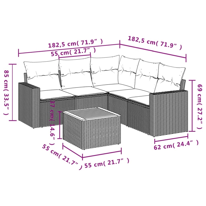 vidaXL 6 Piece Solid Acacia Wood Sofa Set in Black