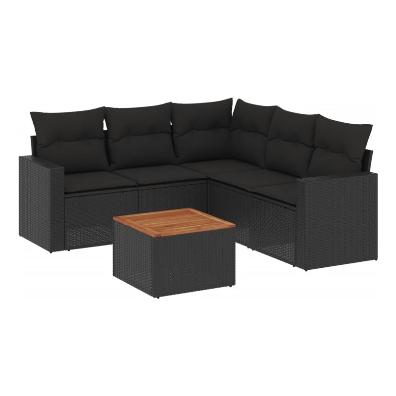 vidaXL 6 Piece Solid Acacia Wood Sofa Set in Black