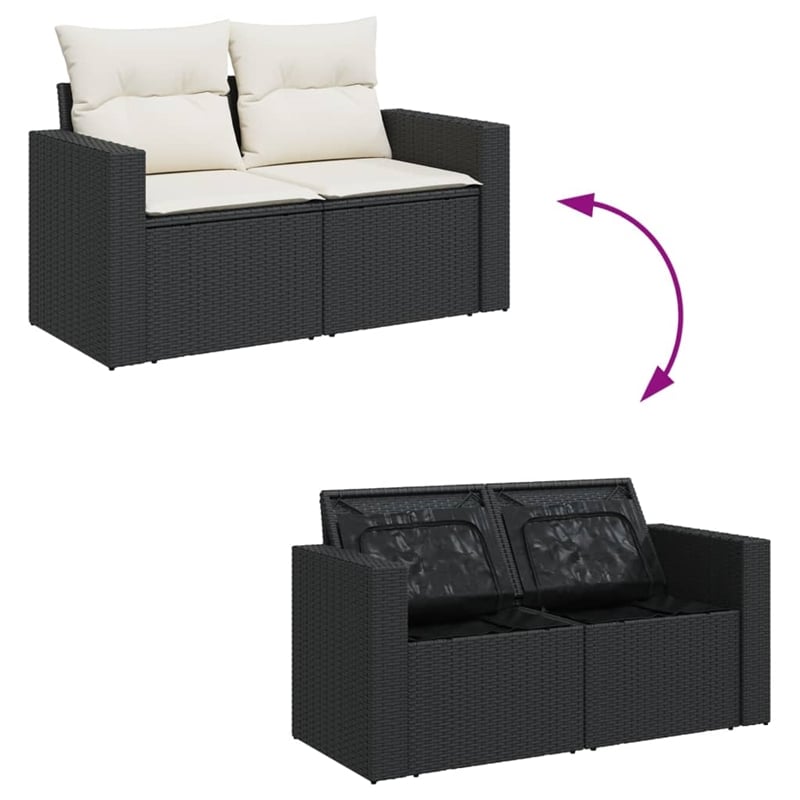 vidaXL 11 Piece Poly Rattan Sofa Set in Black/White/Cream