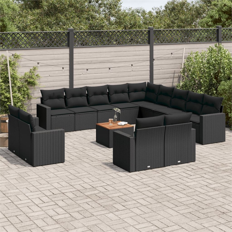 vidaXL 14 Piece Solid Acacia Wood Sofa Set in Black