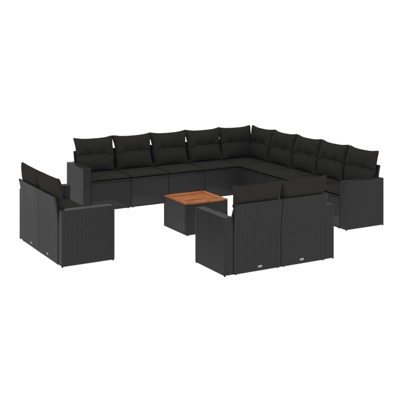 vidaXL 14 Piece Solid Acacia Wood Sofa Set in Black