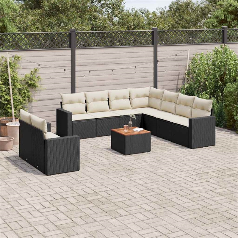 vidaXL 10 Piece Steel Sofa Set in Black/White/Cream