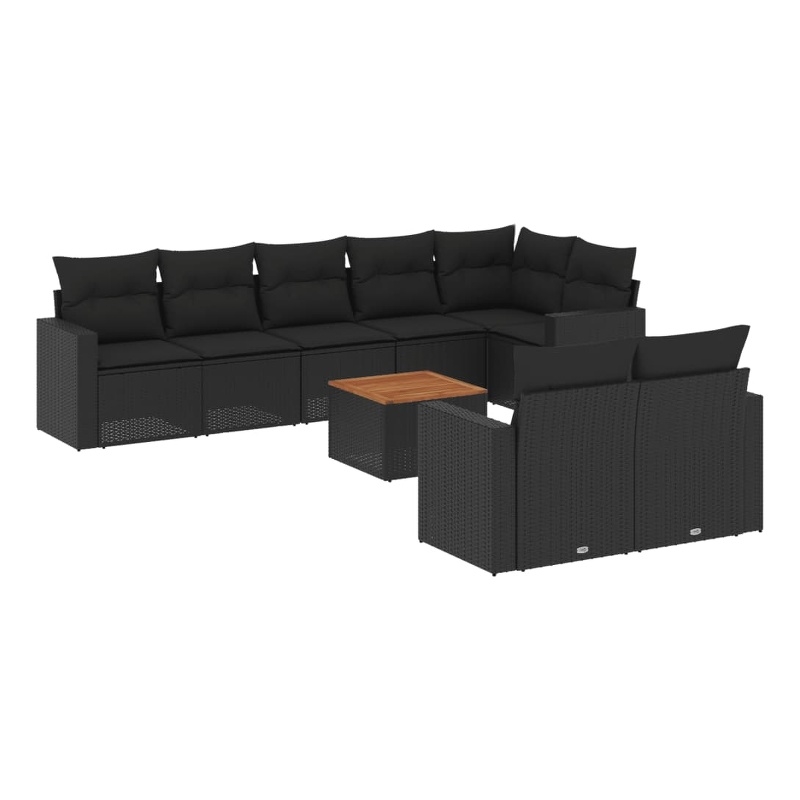 vidaXL 9 Piece Solid Acacia Wood Small Sofa Set in Black