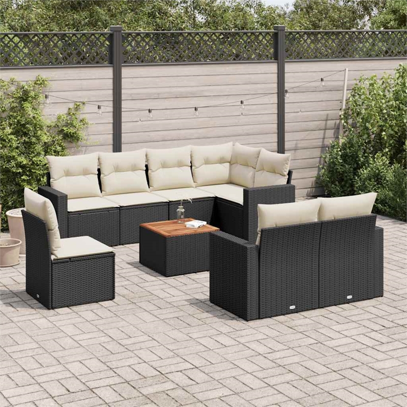 vidaXL 9 Piece Sofa Set in Black/Cream