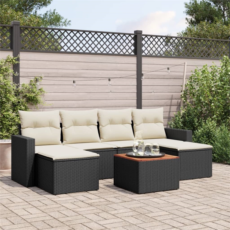 vidaXL 7 Piece Solid Acacia Wood Sofa Set in Black