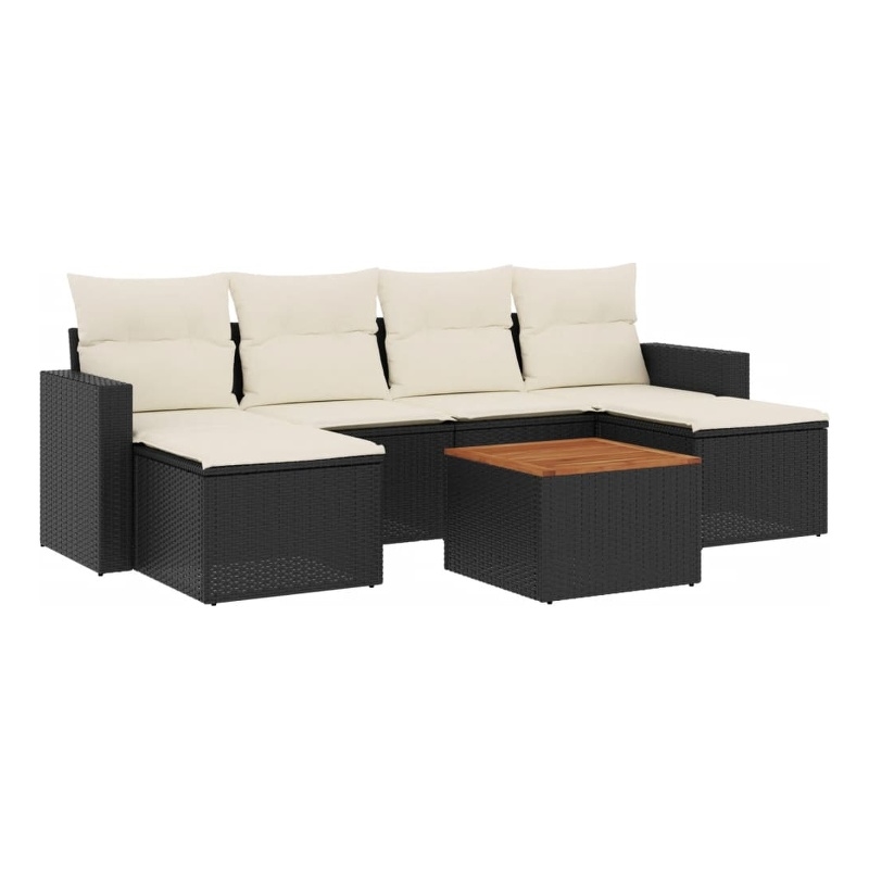 vidaXL 7 Piece Solid Acacia Wood Sofa Set in Black