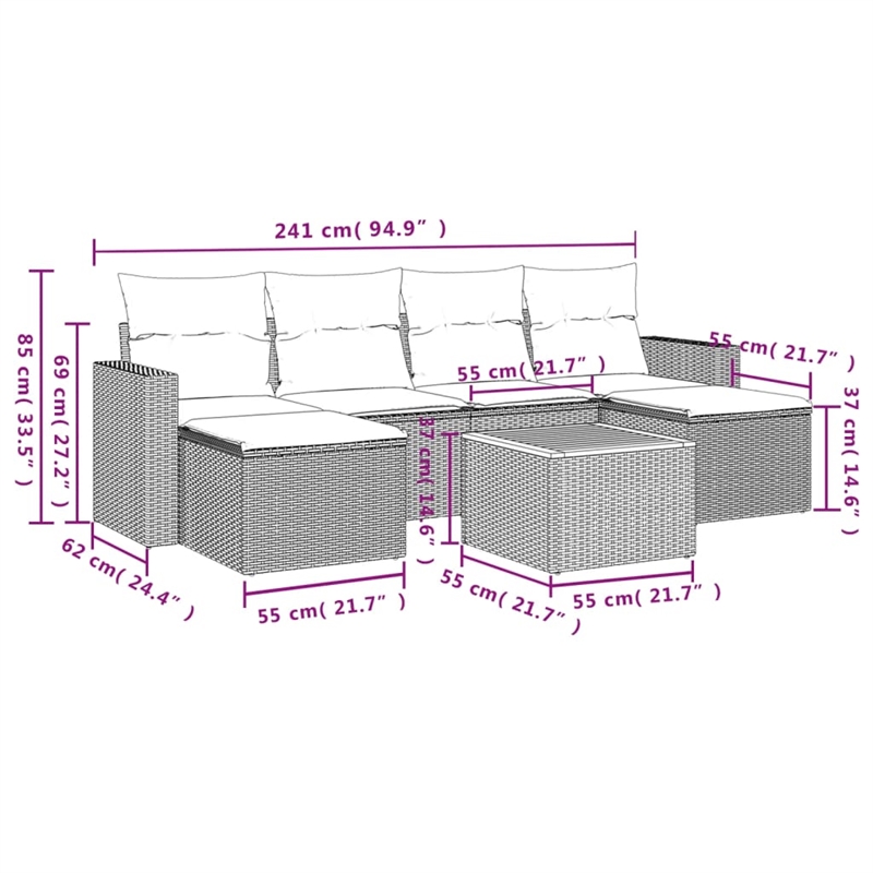 vidaXL 7 Piece Solid Acacia Wood Sofa Set in Gray/Beige