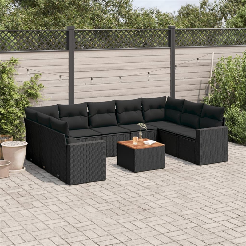 vidaXL 10 Piece Solid Acacia Wood Large Sofa Set in Black
