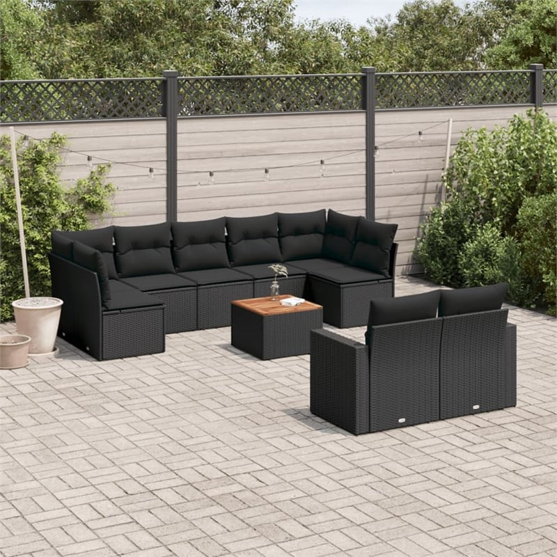 vidaXL 10 Piece Solid Acacia Wood Sofa Set in Black