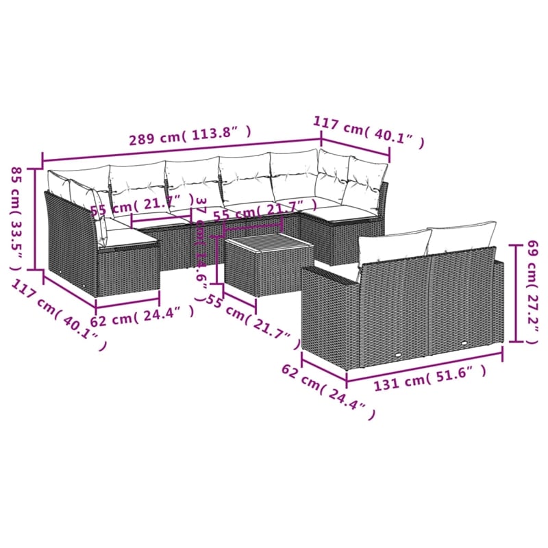 vidaXL 10 Piece Solid Acacia Wood Sofa Set in Black