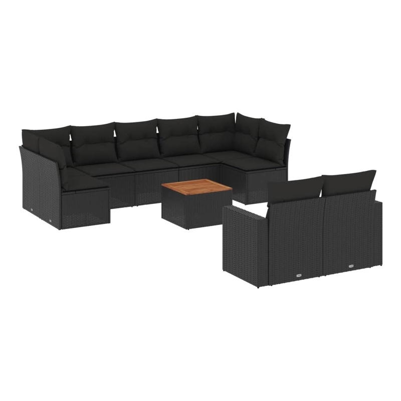 vidaXL 10 Piece Solid Acacia Wood Sofa Set in Black