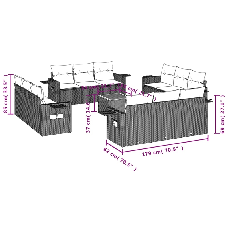 vidaXL 13 Piece Steel Sofa Set in Black/White/Cream