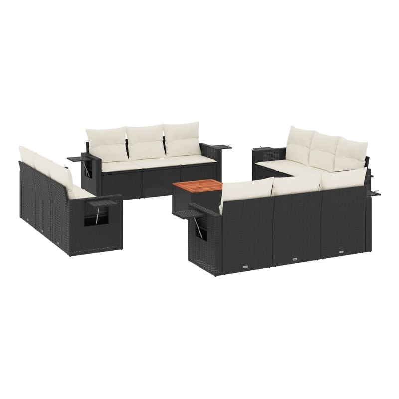 vidaXL 13 Piece Steel Sofa Set in Black/White/Cream