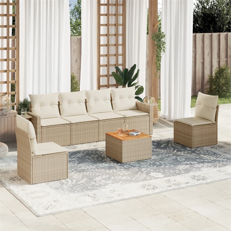 vidaXL 7 Piece Solid Acacia Wood Small Sofa Set in White/Cream/Beige