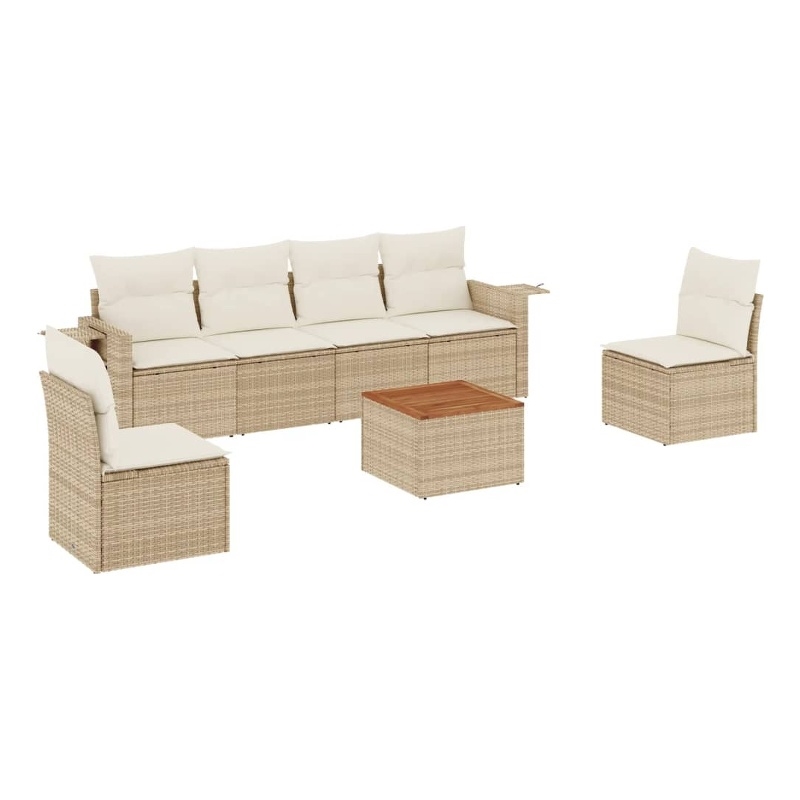 vidaXL 7 Piece Solid Acacia Wood Small Sofa Set in White/Cream/Beige