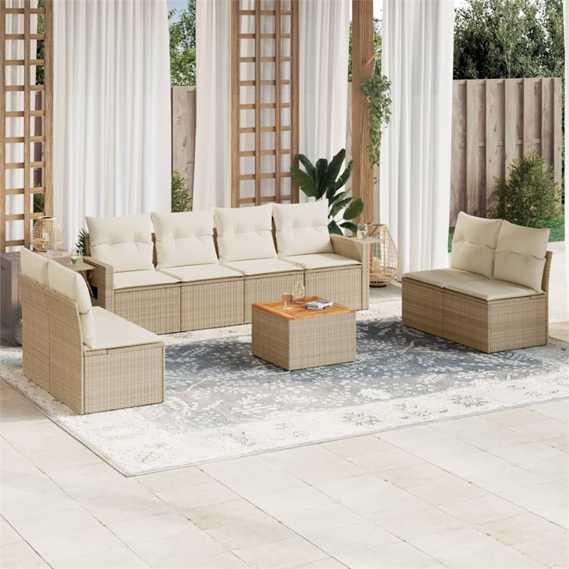 vidaXL 9 Piece Solid Acacia Wood Sofa Set in White/Cream/Beige
