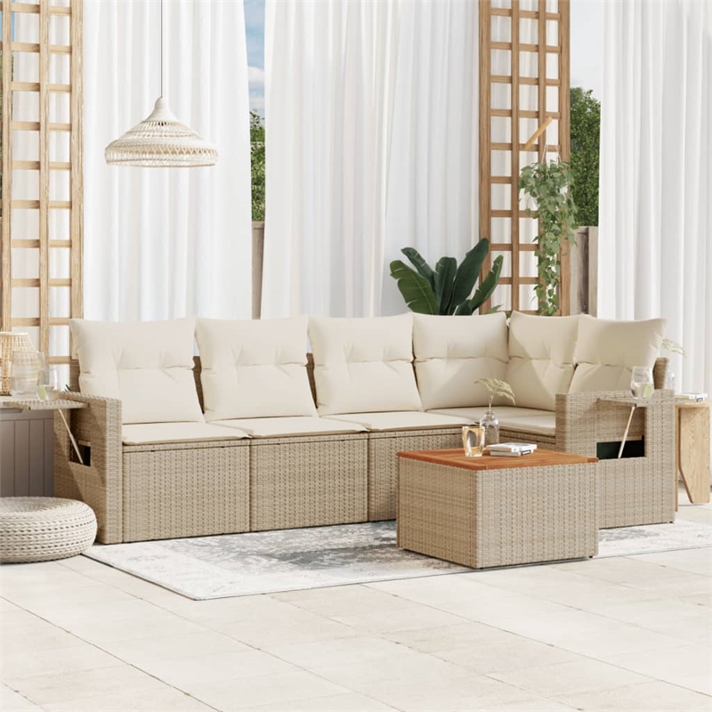vidaXL 6 Piece Solid Acacia Wood Small Sofa Set in White/Cream/Beige
