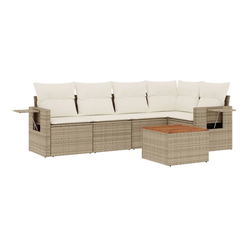 vidaXL 6 Piece Solid Acacia Wood Small Sofa Set in White/Cream/Beige