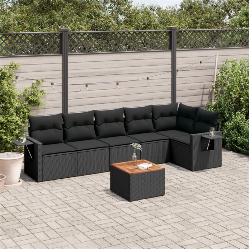 vidaXL 7 Piece Solid Acacia Wood Sofa Set in Black