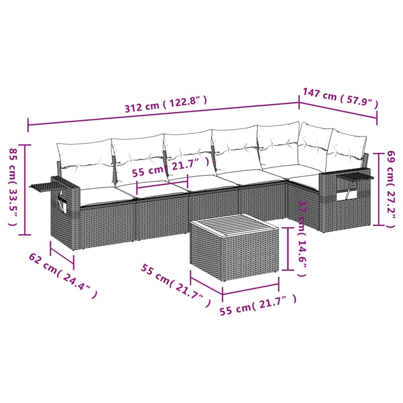 vidaXL 7 Piece Solid Acacia Wood Sofa Set in Black