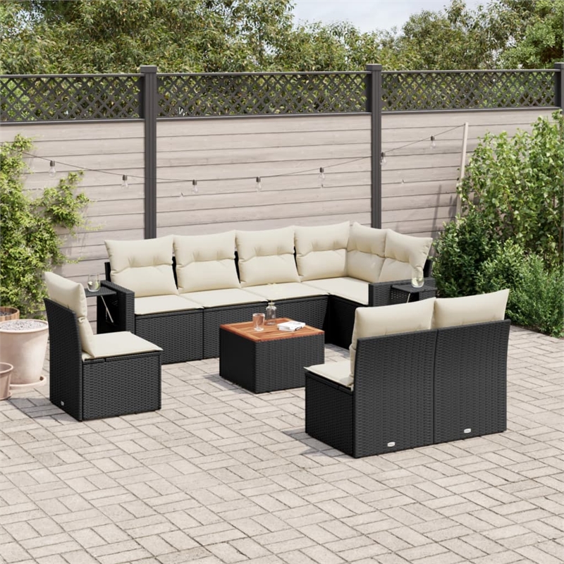 vidaXL 9 Piece Solid Acacia Wood Sofa Set in Black/White/Cream