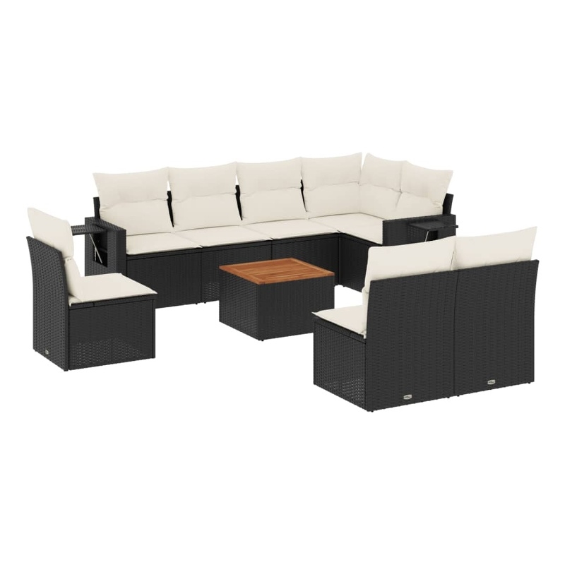 vidaXL 9 Piece Solid Acacia Wood Sofa Set in Black/White/Cream