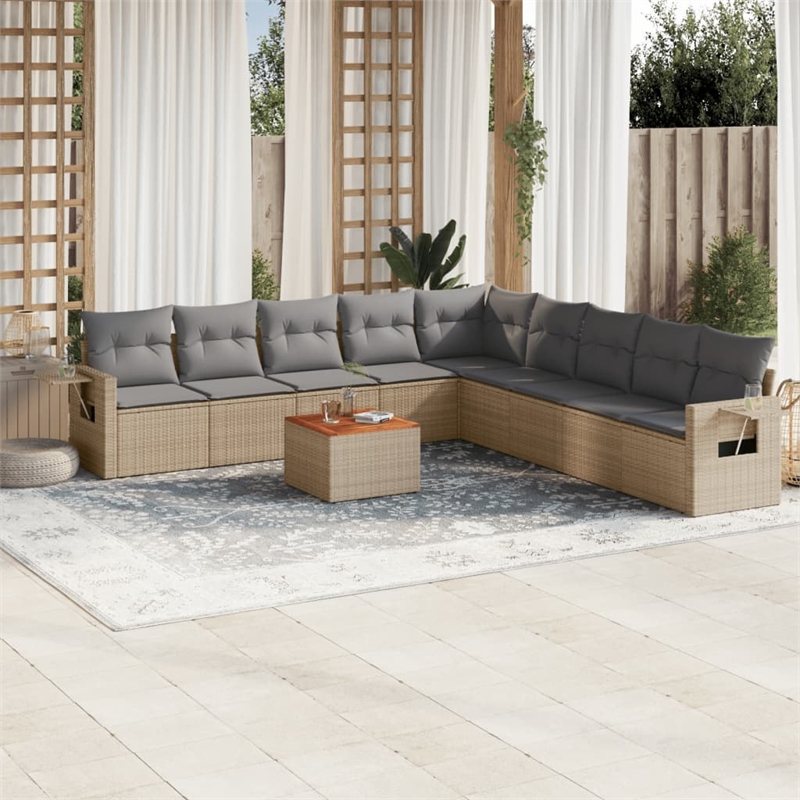 vidaXL 10 Piece Solid Acacia Wood Sofa Set in Gray/Beige