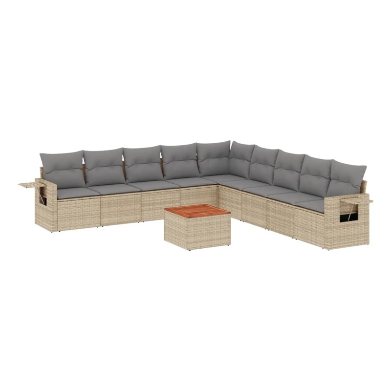 vidaXL 10 Piece Solid Acacia Wood Sofa Set in Gray/Beige