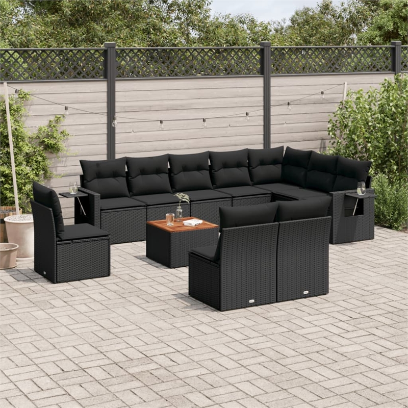 vidaXL 11 Piece Solid Acacia Wood Small Sofa Set in Black