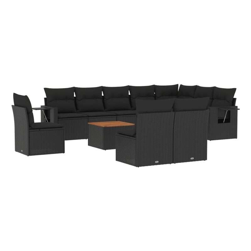 vidaXL 11 Piece Solid Acacia Wood Small Sofa Set in Black