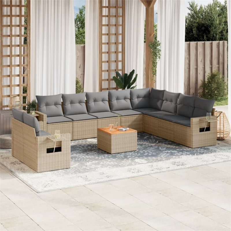 vidaXL 11 Piece Solid Acacia Wood Sofa Set in Gray/Beige