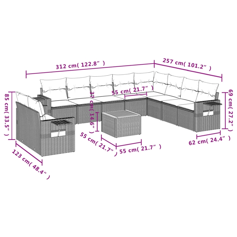 vidaXL 11 Piece Solid Acacia Wood Sofa Set in Gray/Beige